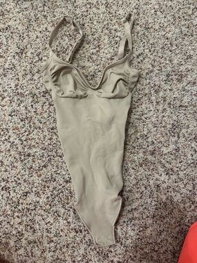 Skims Tan Ribbed Bodysuit with Underwire Cups